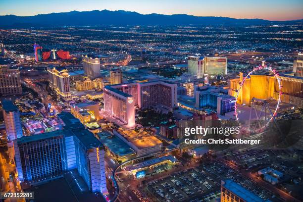 aerial view of illuminated cityscape, las vegas, nevada, united states,  - las vegas bildbanksfoton och bilder