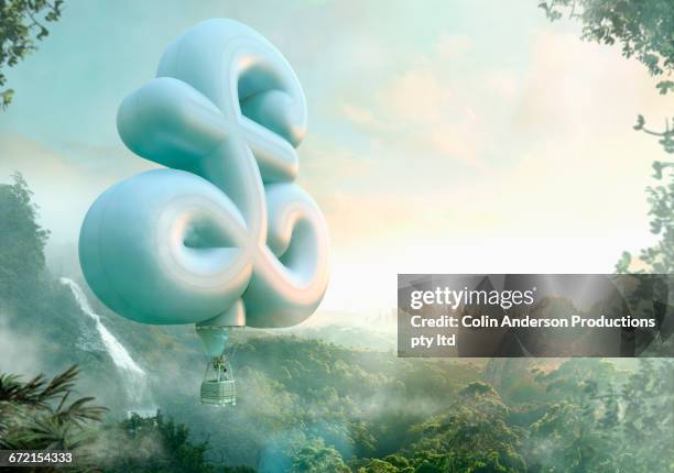 mixed race man floating in british pound hot air balloon - pound symbol stock illustrations