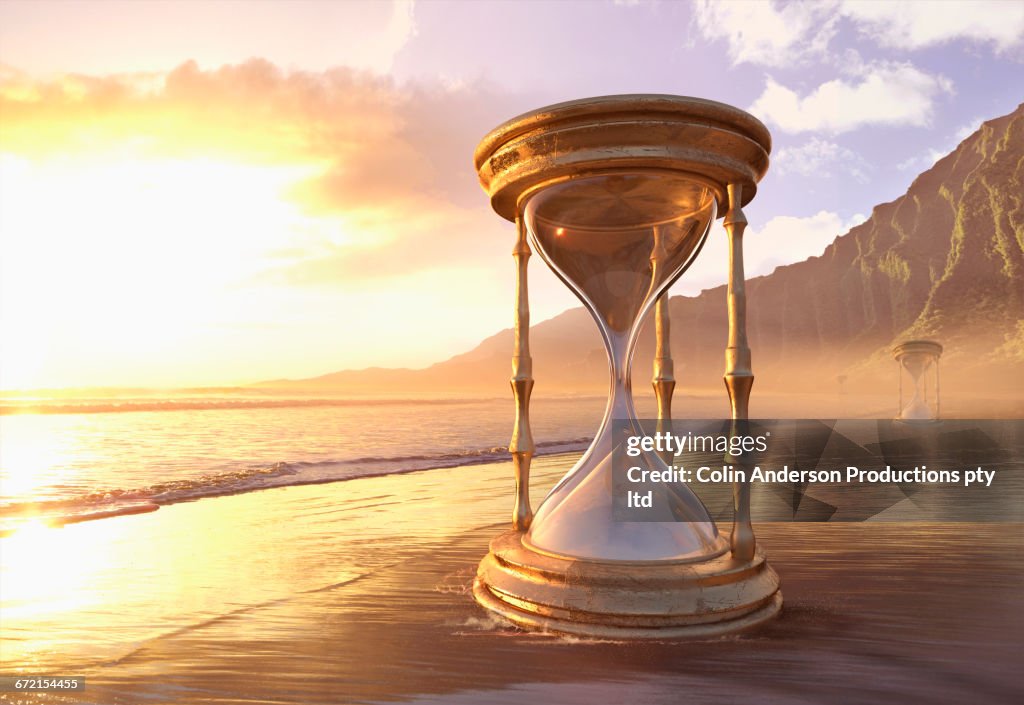 Enormous hourglass at ocean beach