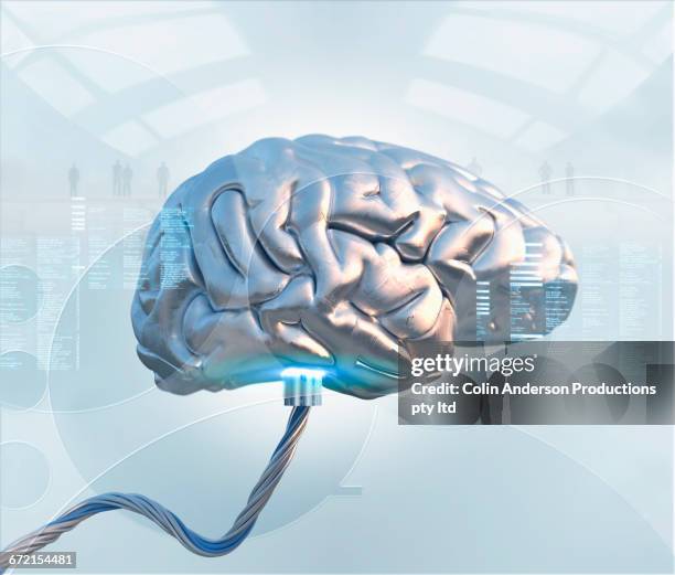 stockillustraties, clipart, cartoons en iconen met metal artificial intelligence brain - vervalsing