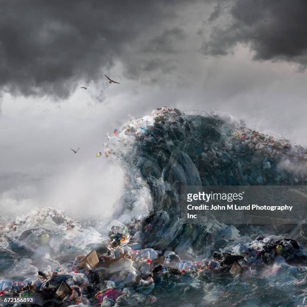 ocean waves of garbage - water pollution stock-grafiken, -clipart, -cartoons und -symbole