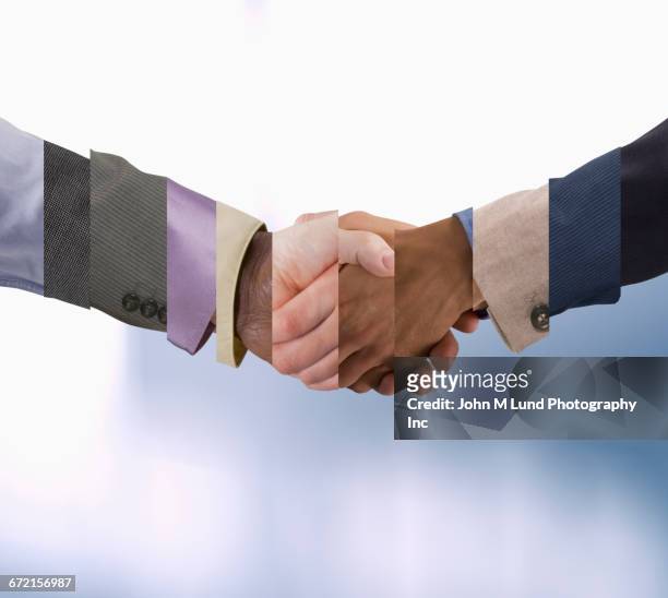 collage of arms of business people shaking hands - black men shaking stock pictures, royalty-free photos & images