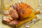 Roasted ham with apricot glaze and cloves