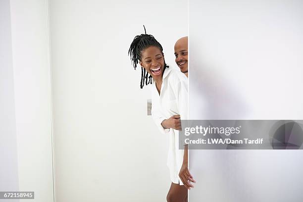 couple laughing in shower - bad date stock-fotos und bilder