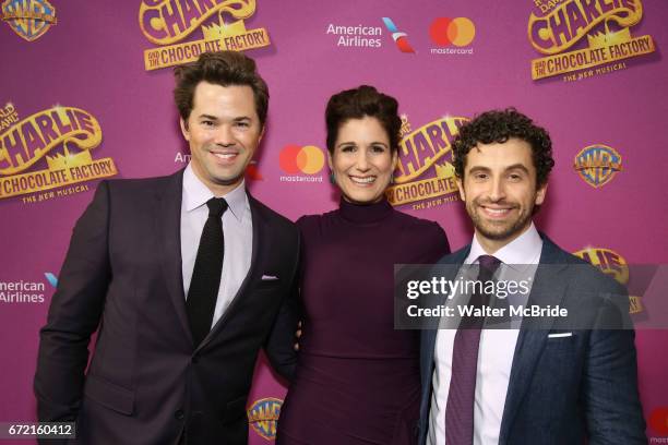 Andrew Rannells, Stephanie J Block and Brandon Uranowitz attend the Broadway Opening Performance of 'Charlie and the Chocolate Factory' at the...