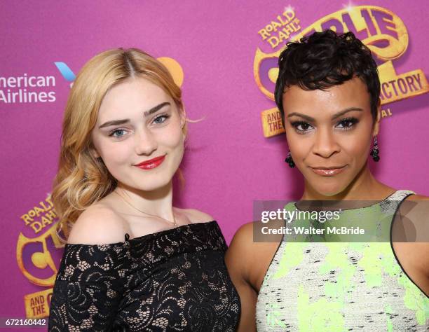 Meg Donnelly and Carly Hughes attend the Broadway Opening Performance of 'Charlie and the Chocolate Factory' at the Lunt-Fontanne Theatre on April...