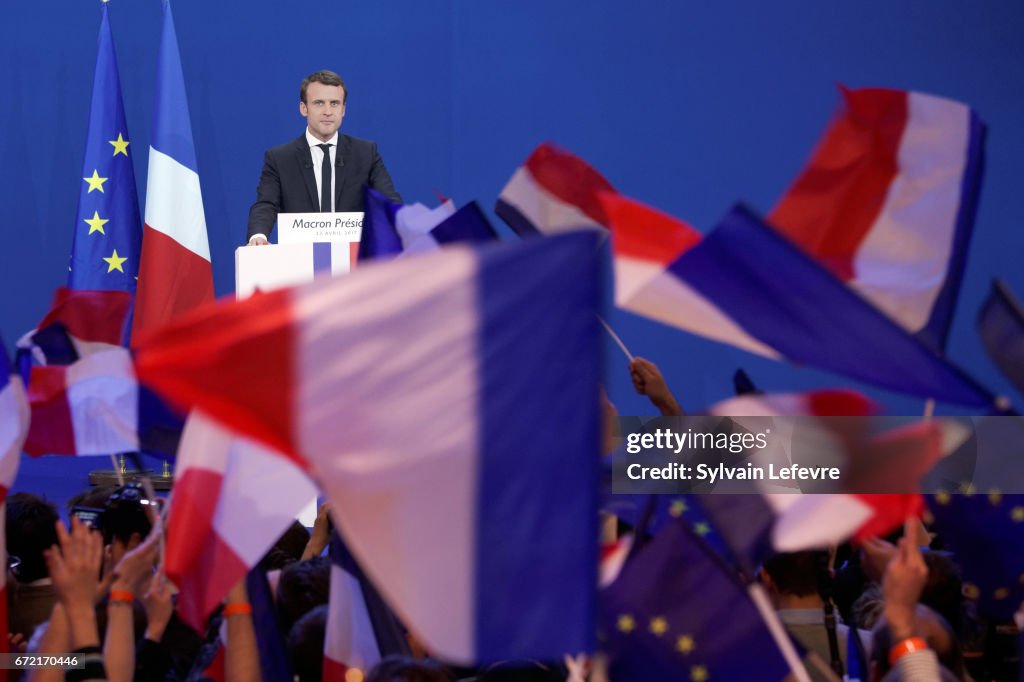 Presidential Candidate Emmanuel Macron Hosts A Meeting At Parc Des Expositions In Paris