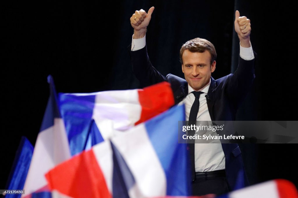 Presidential Candidate Emmanuel Macron Hosts A Meeting At Parc Des Expositions In Paris