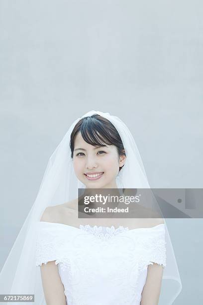 happy bride smiling, portrait - veiling stock pictures, royalty-free photos & images