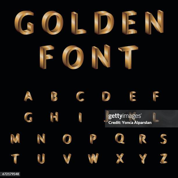 golden alphabet - three dimensional type stock illustrations