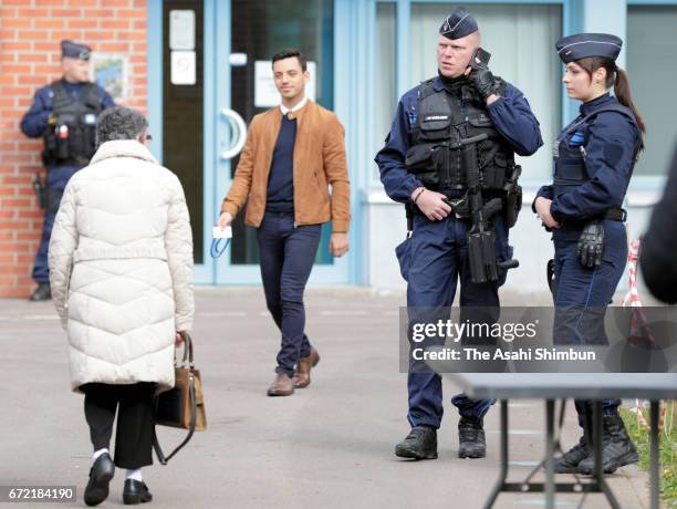 General view of a polling station on April 23, 2017 in Henin Beaumont, France. The country will vote in a second round of Presidential elections on...