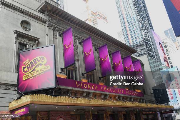 View of the the marquee during the "Charlie And The Chocolate Factory" Broadway Opening Night at Lunt-Fontanne Theatre on April 23, 2017 in New York...