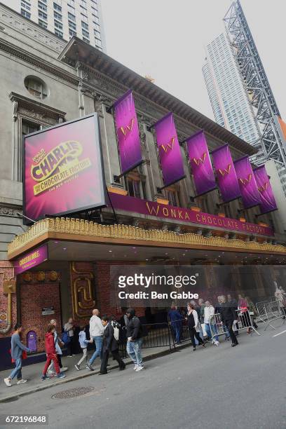 View of the the marquee during the "Charlie And The Chocolate Factory" Broadway Opening Night at Lunt-Fontanne Theatre on April 23, 2017 in New York...