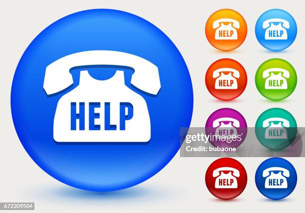 help phone line icon on shiny color circle buttons - it support white background stock illustrations