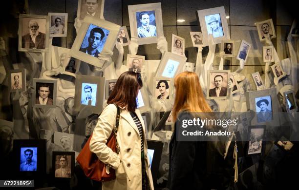 People visit an exhibition at Holocaust Museum during the Yom HaShoah - Holocaust Remembrance Day in Skopje, Macedonia on April 24, 2017. Holocaust...