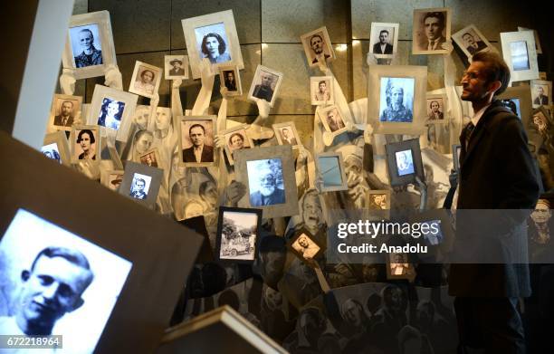 People visit an exhibition at Holocaust Museum during the Yom HaShoah - Holocaust Remembrance Day in Skopje, Macedonia on April 24, 2017. Holocaust...