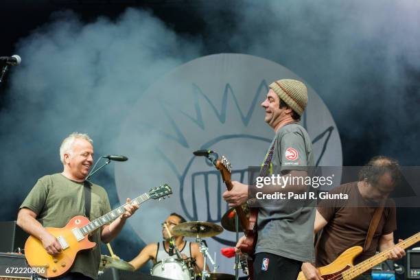 Gene Ween, Claude Coleman, Jr., Dean Ween, and Dave Dreiwitz of Ween perform on stage during 2017 SweetWater 420 Fest at Olympic Centennial Park on...
