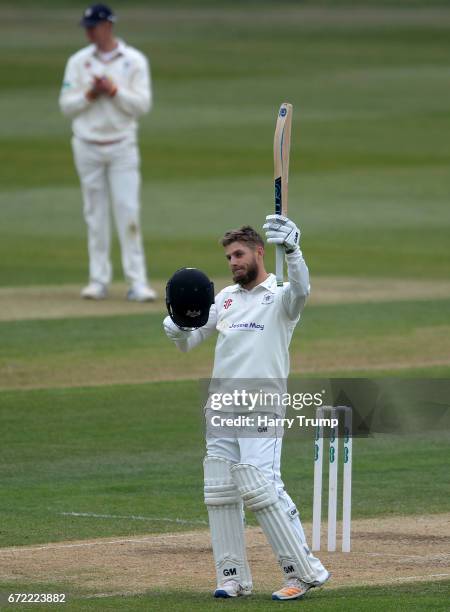 Chris Dent of Gloucestershire celebrates his century during the Specsavers County Championship Division Two match between Gloucestershire and Durham...