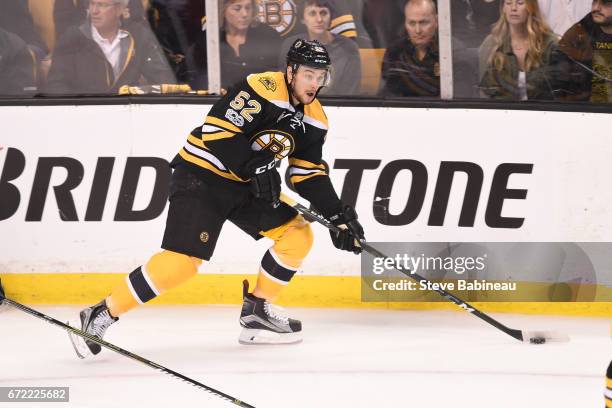 Sean Kurlay of the Boston Bruins skates with the puck against the Ottawa Senators in Game Six of the Eastern Conference First Round during the 2017...