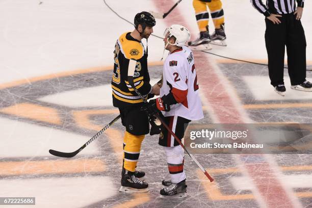 Of the Boston Bruins ACTION against the Ottawa Senators in Game Six of the Eastern Conference First Round during the 2017 NHL Stanley Cup Playoffs at...