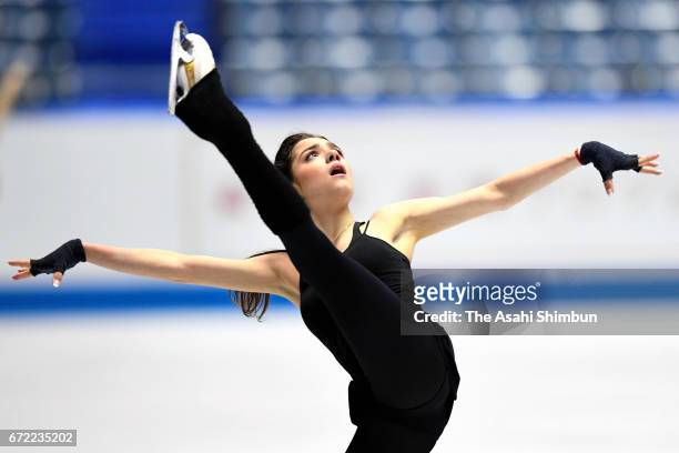 Evgenia Medvedeva of Russia in action during a practice session prior to the Ladies Singles Free Skating during day three of the ISU World Team...