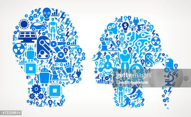couple facing icon robot and robotics automation vector pattern - first date car stock illustrations