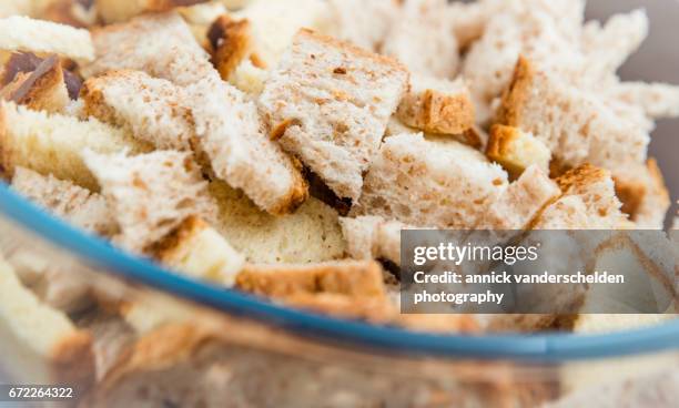 chopped old bread. - bread dessert stock pictures, royalty-free photos & images