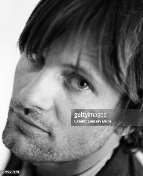 Extreme close-up view of Viggo Mortensen as he lookis into the lens, his left eye toward camera during a photo session on April 13, 1997 in Beverly...