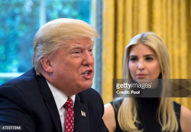 President Donald Trump speaks along with his daughter Ivanka Trump and NASA Astronaut Kate Rubins , during a video conference with NASA astronauts...