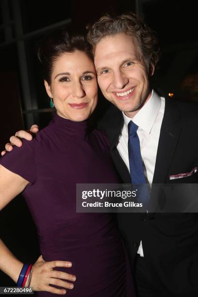 Stephanie J Block and husband Sebastian Arcelus pose at the opening night after party for "Charlie and The Chocolate Factory" on Broadway at Pier 60...