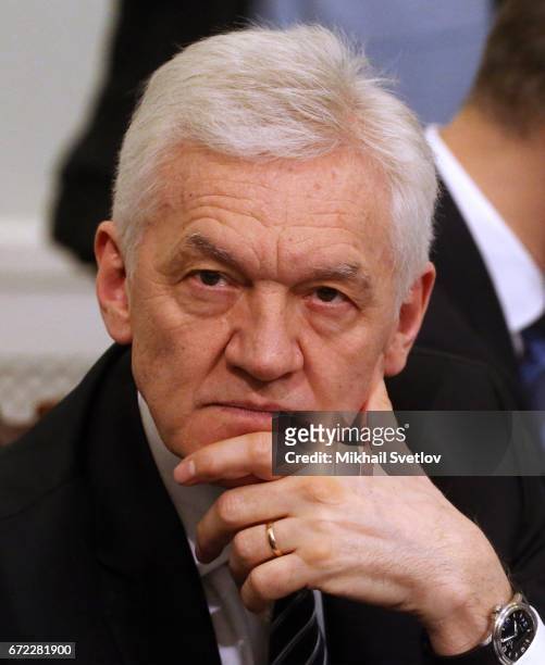Russian billiinaire and businessman Gennady Timchenko attends an annual meeting with the Russian Geographic Society April 24, 2017 in Saint...