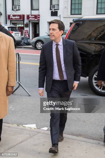 Actor Ed Helms is sighted in Chelsea attending the Tribeca Film Festival on April 23, 2017 in New York City.