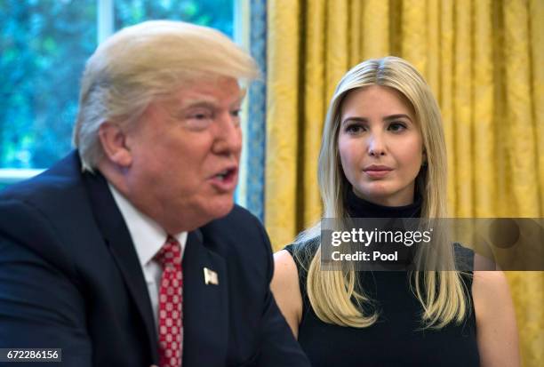 President Donald Trump speaks along with his daughter Ivanka during a video conference with NASA astronauts aboard the International Space Station in...