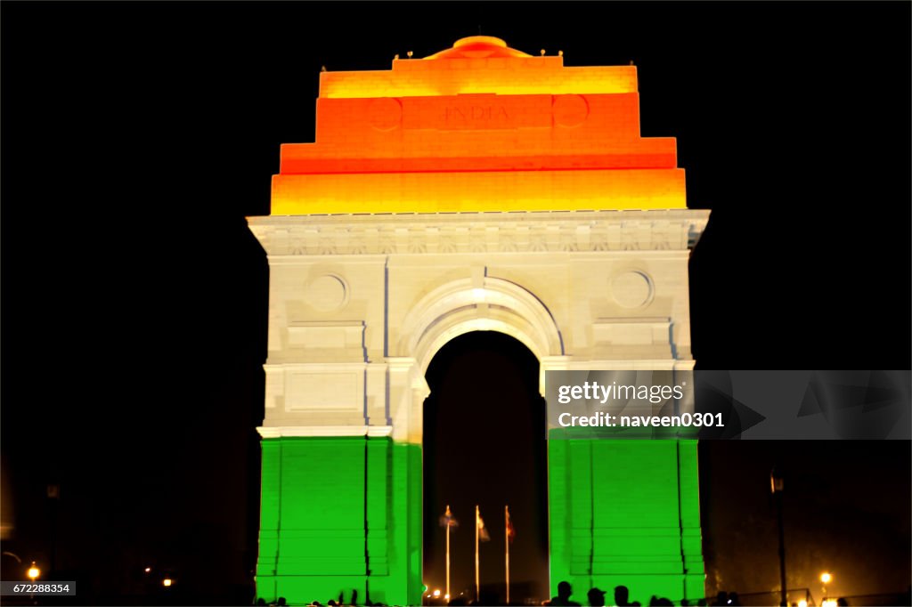India Gate beleuchtet mit Tricolor