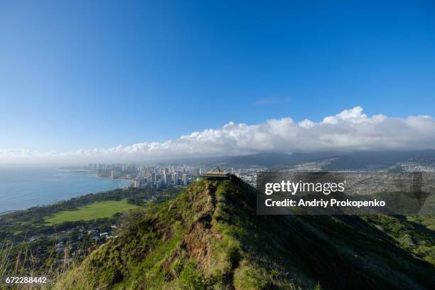 view of honolulu from diamond head - diamond head imagens e fotografias de stock