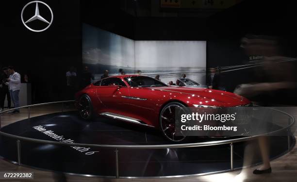 An ultra luxury Vision Mercedes-Maybach 6 all-electric automobile, manufactured by Mercedes-Benz AG, sits on display at the Istanbul Autoshow in...