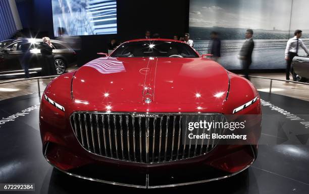 An ultra luxury Vision Mercedes-Maybach 6 all-electric automobile, manufactured by Mercedes-Benz AG, sits on display at the Istanbul Autoshow in...