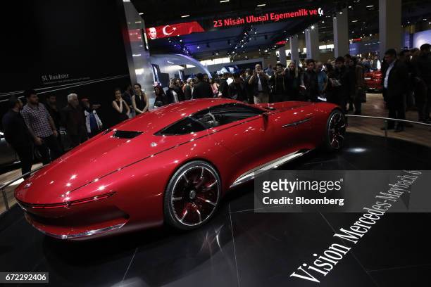 An ultra luxury Vision Mercedes-Maybach 6 all-electric automobile, manufactured by Mercedes-Benz AG, sits on display at the Istanbul Autoshow in...