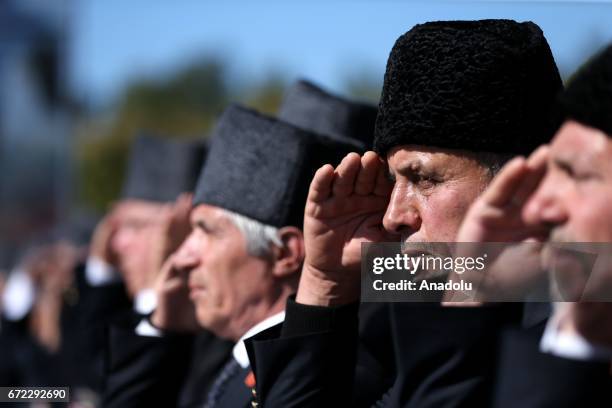 War veterans take part in the ceremony marking the 102nd anniversary of the Canakkale Land Battles, in Canakkale, Turkey on April 24, 2017.