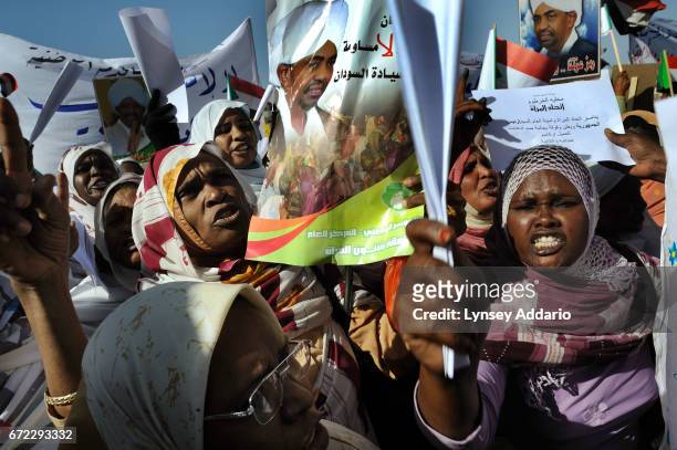 Hundreds of Sudanese demonstrate at the Cabinet Building against the International Criminal Court's announcement of an arrest warrant for Sudanese...