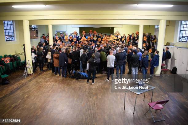 Liberal Democrat Party Leader Tim Farron addresses supporters and media on April 24, 2017 in London, England. Mr Farron has ruled out any coalition...