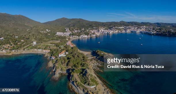 cadaqués from the air - luz del sol stock pictures, royalty-free photos & images
