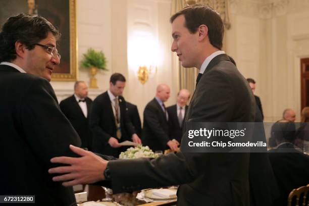 Jared Kushner , son-in-law and senior advisor to U.S. President Donald Trump, greets guests while hosting ambassadors from the 15 country members of...