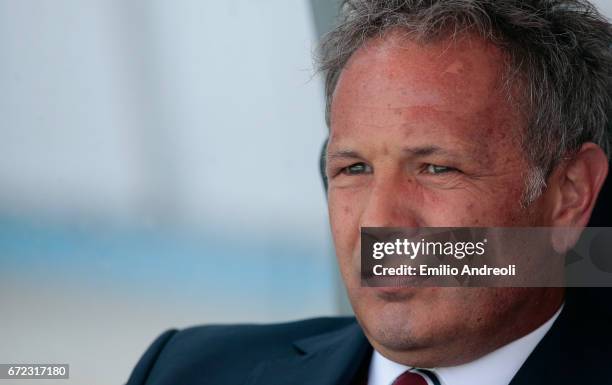 Torino FC manager Sinisa Mihajlovic looks on before the Serie A match between AC ChievoVerona and FC Torino at Stadio Marc'Antonio Bentegodi on April...