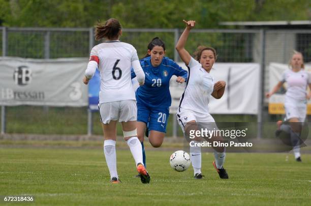 Serena Landa of Italy women's U16 competes with Celya Barclais of France women's U16 during the 2nd Female Tournament 'Delle Nazioni' match between...