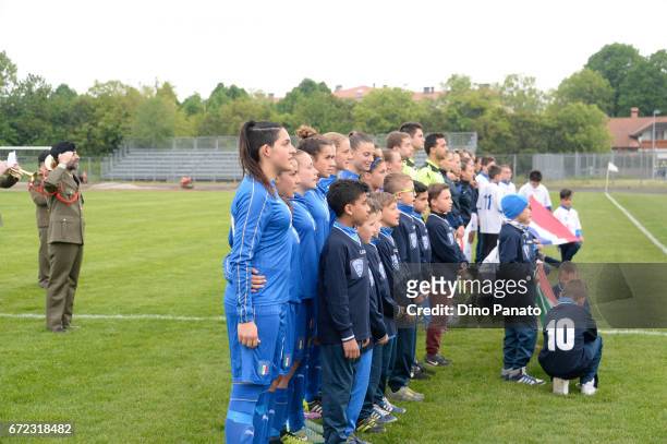 Italy women's U16 and France women's U16 poses before the 2nd Female Tournament 'Delle Nazioni' match between Italy U16 and France U16 at stadio...