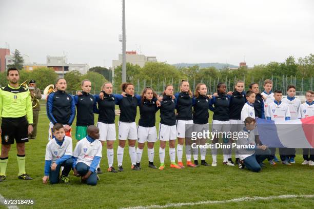 France women's U16 players poses before the 2nd Female Tournament 'Delle Nazioni' match between Italy U16 and France U16 at stadio Colaussi on April...