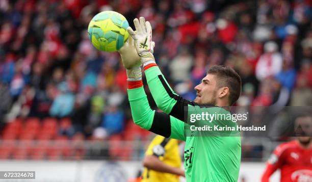 Goalkeeper Johannes Brinkies of Zwickau during the Third League match between FSV Zwickau and Fortuna Koeln on April 23, 2017 at Stadion Zwickau in...