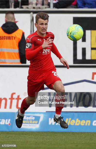Nils Miatke of Zwickau during the Third League match between FSV Zwickau and Fortuna Koeln on April 23, 2017 at Stadion Zwickau in Zwickau, Germany.