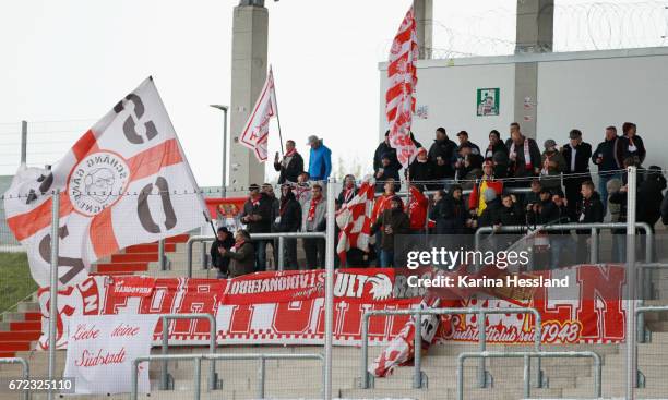 Fans of Koeln during the Third League match between FSV Zwickau and Fortuna Koeln on April 23, 2017 at Stadion Zwickau in Zwickau, Germany.